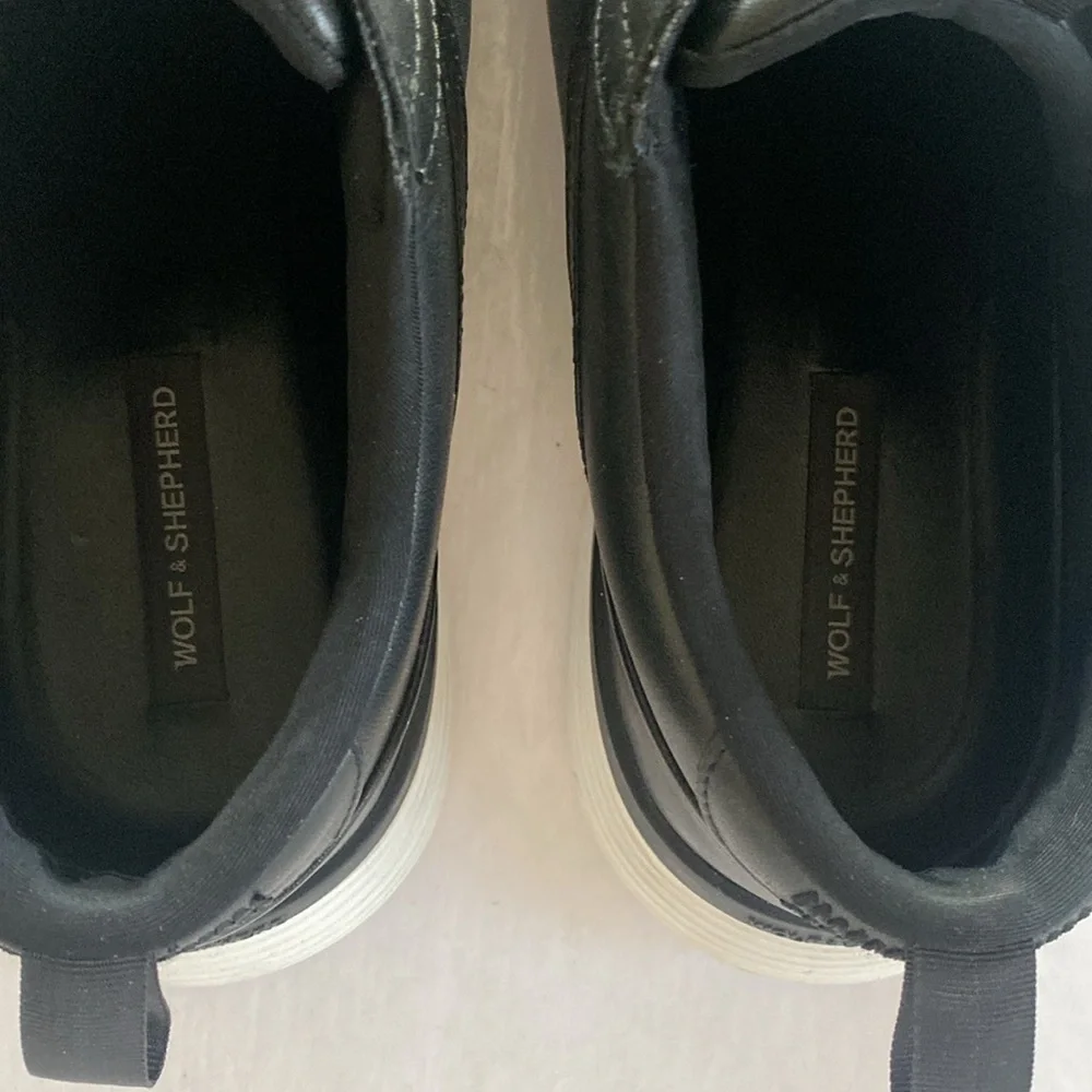 Wolf & Shepherd Jet Black Full Grain Italian Leather Trainers Men’s 11.5